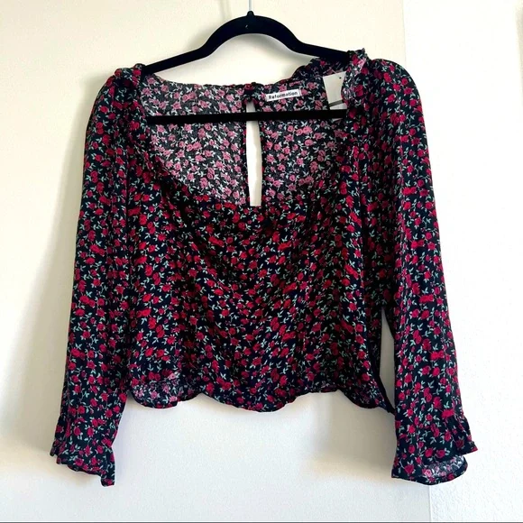 REFORMATION Barb Top in Mabel Black Rose Floral Print - Picture 10 of 11